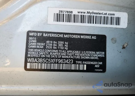 2015 BMW 328 Xi Sulev from USA, damaged, VIN WBA3B5C5XFF963423